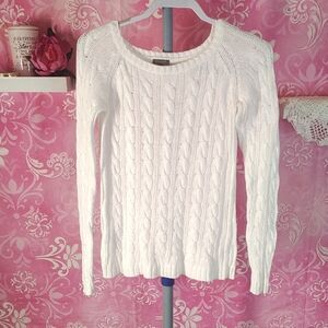 Ann Taylor White Cable Knit Sweater